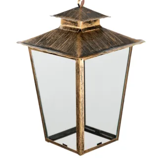 Pendente Colonial Quadrado de Teto Luminária Vidro Transparente - Ouro Velho