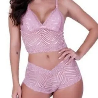 Conjunto Sexy Lingerie Feminino Renda Calcinha Shortinho + Sutiã Sem Bojo - SEM
