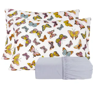 Lençol King Size - Jogo completo com qualidade e conforto - Malha Gel Lilas Borboleta