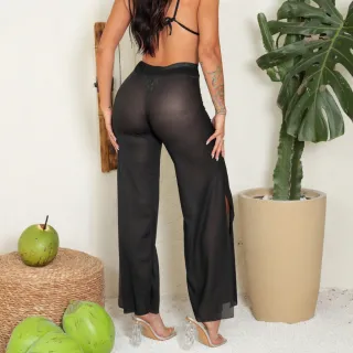 Saída de Praia Transparente com Fenda Lateral - Calça - Branco