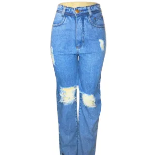 Wide Leg Feminina Calça Jeans Clara Alta Cintura Lycra ENVIO IMEDIATO - Calça Wide Leg Escura