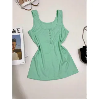 Malha canelada algodão regata botão aberto - Preto