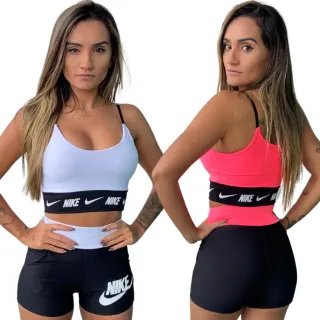 Conjunto Fitness Feminino Top Com Bojo e Short Bolso, Suplex com Ótima Elasticidade - Conjunto Branco
