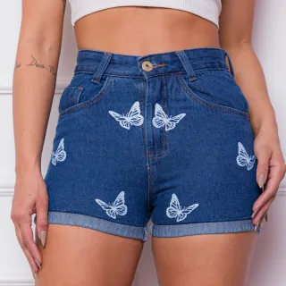 Estampas femininas em short jeans - jeans escuro florzinha