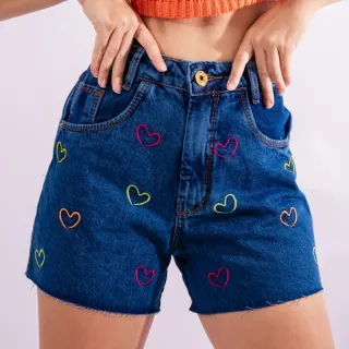 Cintura Alta Feminino Shorts Jeans - 012-Hot Valença Azul Sky