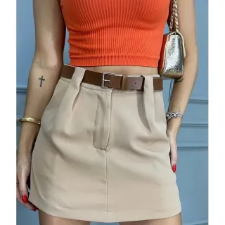 Short de Cintura Alta com Cinto - Saia Social Alfaiataria - Verde