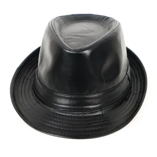 Couro sintético chapéu aba curta fedora - Preto