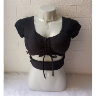 Blusa Manga Curta Cropped Feminino Vazado com Bojo Suplex - Blogueirinha - ROXO FUCSIA