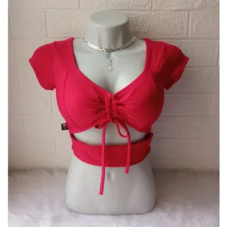 Blusa Manga Curta Cropped Feminino Vazado com Bojo Suplex - Blogueirinha - ROXO FUCSIA