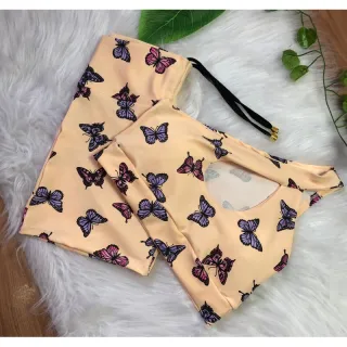 Conjunto short com cordinha e top com bojo para academia - Oncinha neon lateral