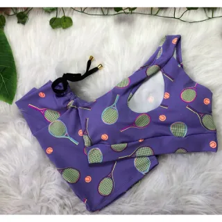 Conjunto short com cordinha e top com bojo para academia - Oncinha neon lateral