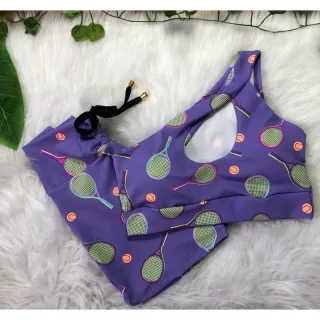 Conjunto de short com cordinha + top com bojo para academia - Neon alcinha