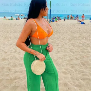 Rianna - Bolsa Redonda de Palha Feminina Transversal Tiracolo