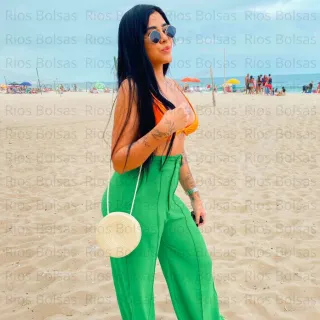 Rianna - Bolsa Redonda de Palha Feminina Transversal Tiracolo - Caramelo