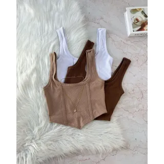 Canelado corset feminino básico forrado - Cropped