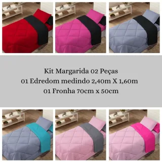 Promoção Edredon Solteiro Dupla Face Margarida com Fronha - Avelã