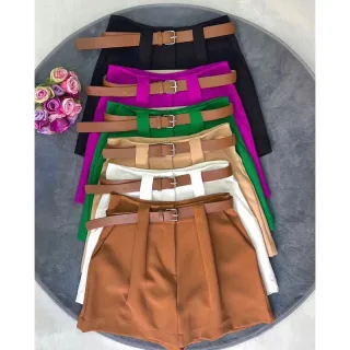 Saia Tendência de Alfaiataria Curta com Cinto de Couro - FUSCIA