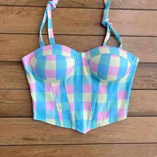 Corset com bojo floral onça amarrar no ombro, colorido e candy colors - 5-bolinha candy