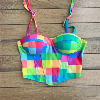 Corset com bojo floral onça amarrar no ombro, colorido e candy colors - 5-bolinha candy