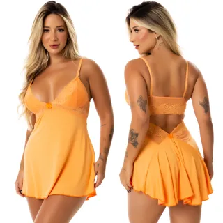 Roupa de Dormir Sensual Renda Camisola Decote Costas