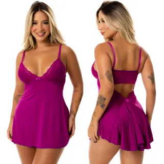 Roupa de Dormir Sensual Renda Camisola Decote Costas - Laranja