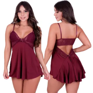 Roupa de Dormir Sensual Renda Camisola Decote Costas - Laranja