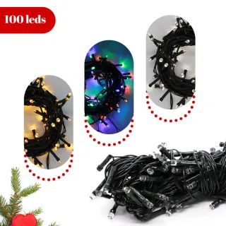 100LED Pisca Natal Colorido Quente Frio Branco 10M - Kit 3 - RGB/220V