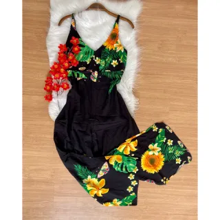 Coleção Verão Macacão Estampado Viscose Longo - Estampa 18