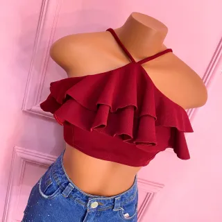 Detalhes nas costas, cropped maravilhoso com alça babado 024 - Magenta