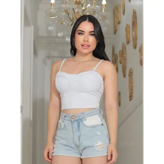 Promoção Cropped Neoprene Feminino com Bojo - Moda Blogueira - Rosa Bebe