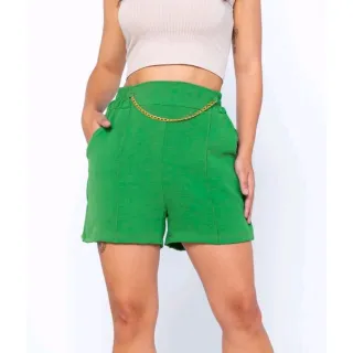 Moda Verão Feminino: Short Alfaitaria Duna com Cintura Alta e Correntinha - Pink