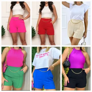Moda Verão Feminino: Short Alfaitaria Duna com Cintura Alta e Correntinha - Pink