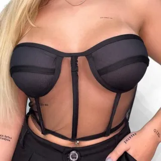 Top Croped Renda Corselet Tendência - Branco