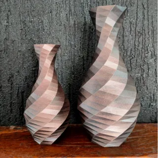 Impressão 3D - Kit com 2 Vasos Decorativos Geométricos - Preto