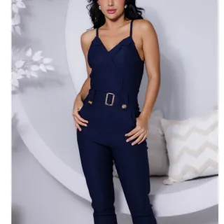 Jardineira Macacão Feminino Social Alcinha com Cinto e Bolsos - Pink