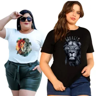 Camiseta Girassol Plus Size em Viscolycra - Preta LEAO CORAGEM