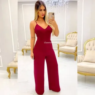 Tecido duna pantalona confortável macacão feminino longo - Azul Petroleo