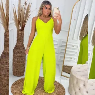 DIVERSAS CORES Macacão Pantalona Longo Feminino Costa X - Verde Olivea