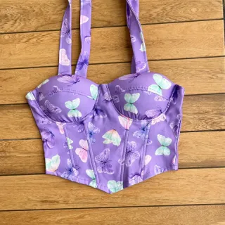 Corset com bojo floral onça amarrar no ombro, colorido e candy colors - 5-bolinha candy