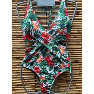 Engana mamãe transpassado maiô - Raryel - Verde /vermelho