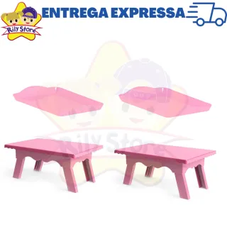 4 Peças Kit Festa: 2 Bandejas Pequenas + 2 Mesinhas Decorativas - Vermelho