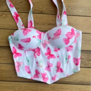 Corset com bojo floral onça amarrar no ombro, colorido e candy colors - 5-bolinha candy