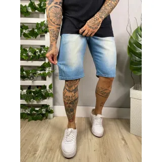 Bermuda Masculino Jeans Elastano Lycra 2023 - Lavagem Azul médio
