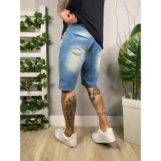 Bermuda Masculino Jeans Elastano Lycra 2023 - Lavagem Azul médio