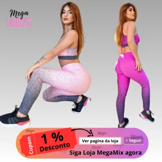 Calça Legging Feminina Estampada Degrade + Conjunto Top Nadador - Fitness Academia - Rosa Claro