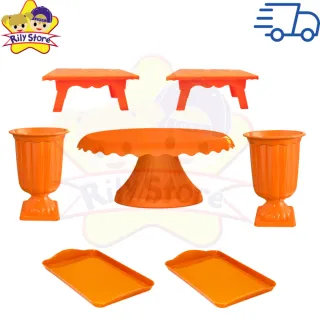 Elegante Kit de Boleira Cake Renda + Mesinhas + Vasos Grego + Bandejas - Vermelho