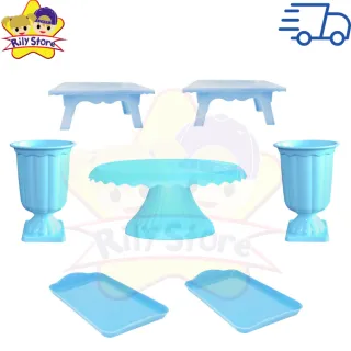 Elegante Kit de Boleira Cake Renda + Mesinhas + Vasos Grego + Bandejas - Vermelho