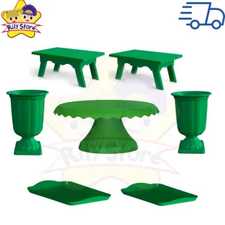 Elegante Kit de Boleira Cake Renda + Mesinhas + Vasos Grego + Bandejas - Vermelho