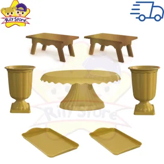 Elegante Kit de Boleira Cake Renda + Mesinhas + Vasos Grego + Bandejas - Vermelho