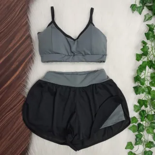 Conjunto Fitness Shorts Duplo e Top com Bojo para Academia - Laranja